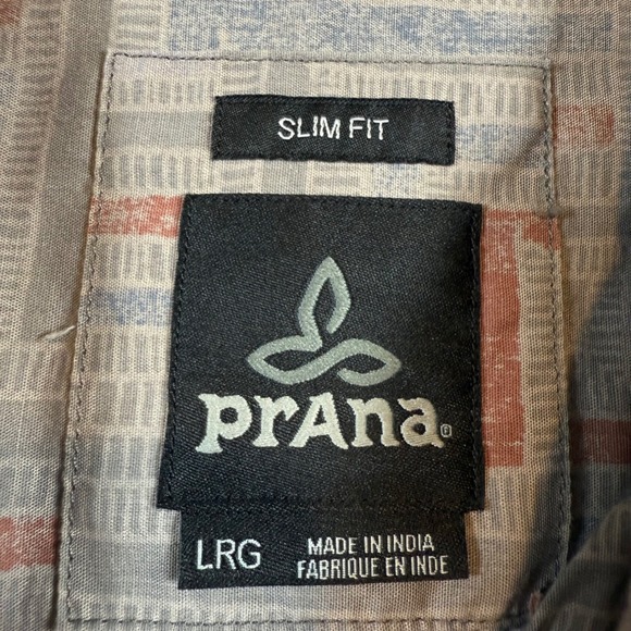Prana Mens Large Slim Fit Short Sleeve Button Up Shirt Organic Cotton Blend - Picture 6 of 9